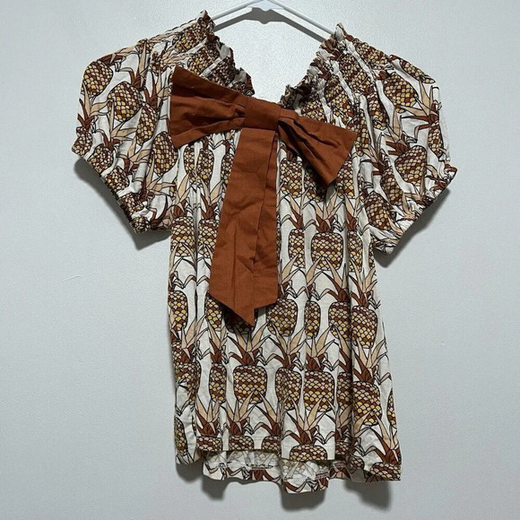 Anthropologie Porridge NWT Pineapple Off‎ Shoulder Bow Back Top Size XS - Picture 5 of 9